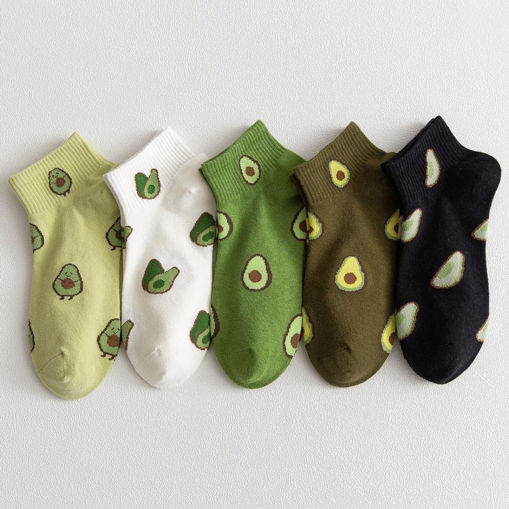 10Pcs=5Pairs/Pack New Cartoon Fruit Ankle Socks Women Summer Japanese Avocado Cute Boat Socks Chic Fashion Low-Cut Cotton Socks