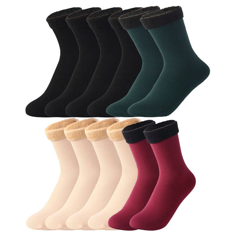 6/8/10Pairs/Lot Women/Men Winter Warm Thicken Thermal Socks Wool Cashmere Snow Black Skin Seamless Velvet Soft Boots Sock Lot